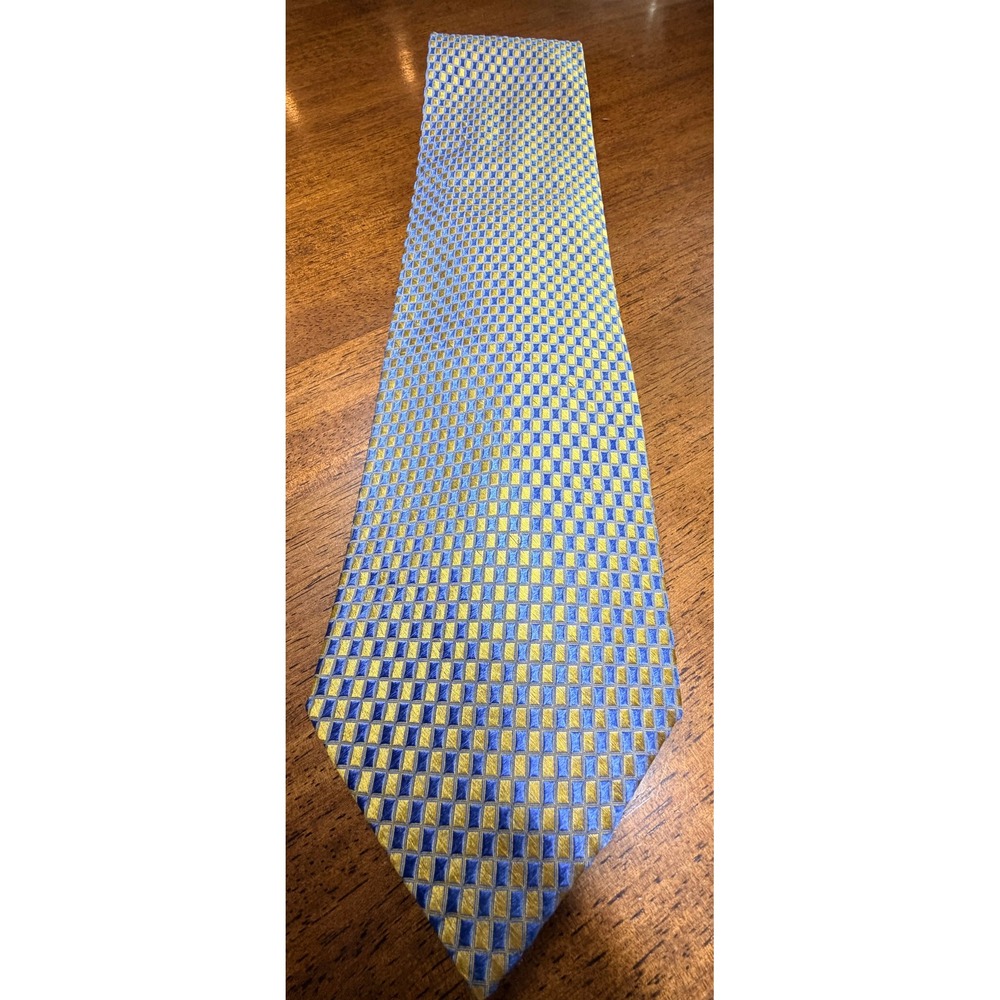 Alexander Julian Colours Tie Mens OS Blue Gold Silk Geometric Excellent Classic